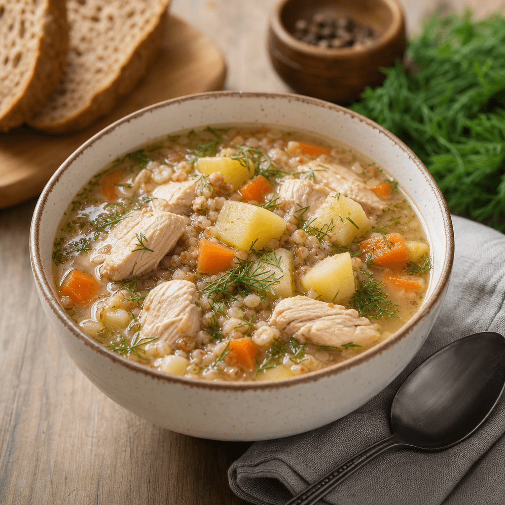 Hühnchen-Suppe mit Buchweizen und Kartoffeln