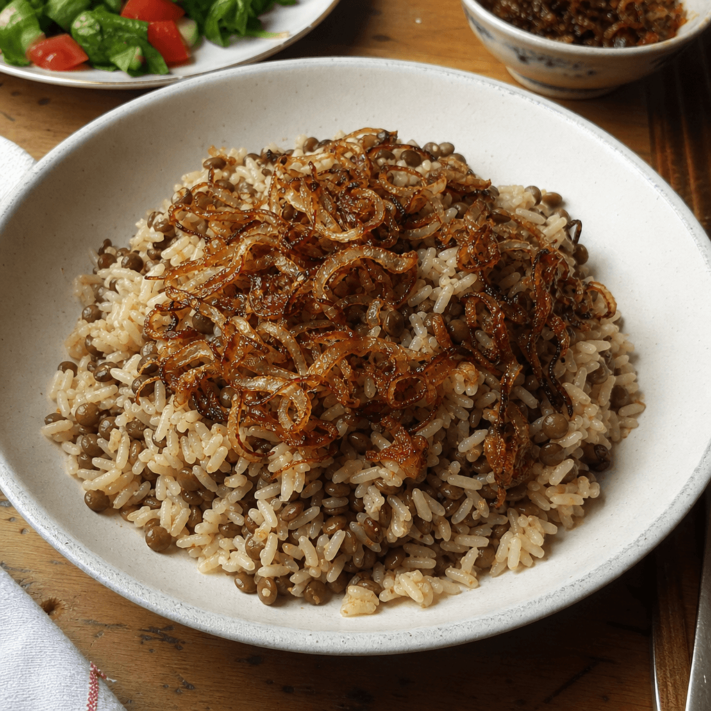 Mujadara mit Linsen und Zwiebeln
