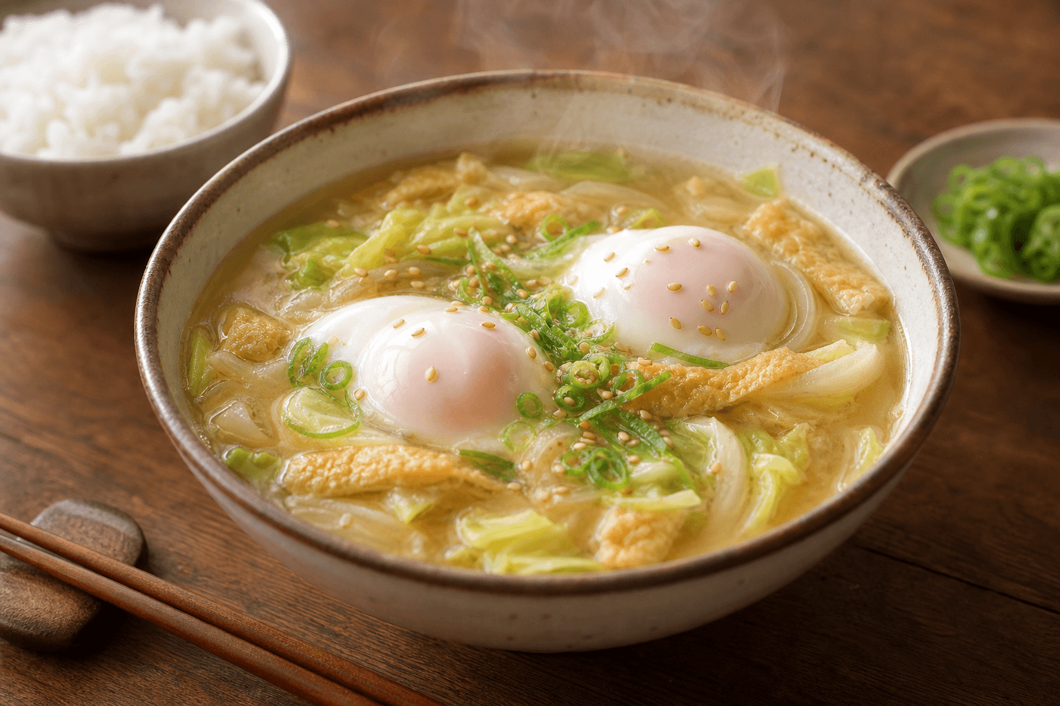Spring Cabbage and New Onion Drop Egg Miso Soup