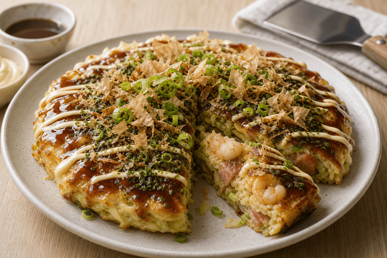 15 Minuten Kohl Bacon Garnelen Okonomiyaki
