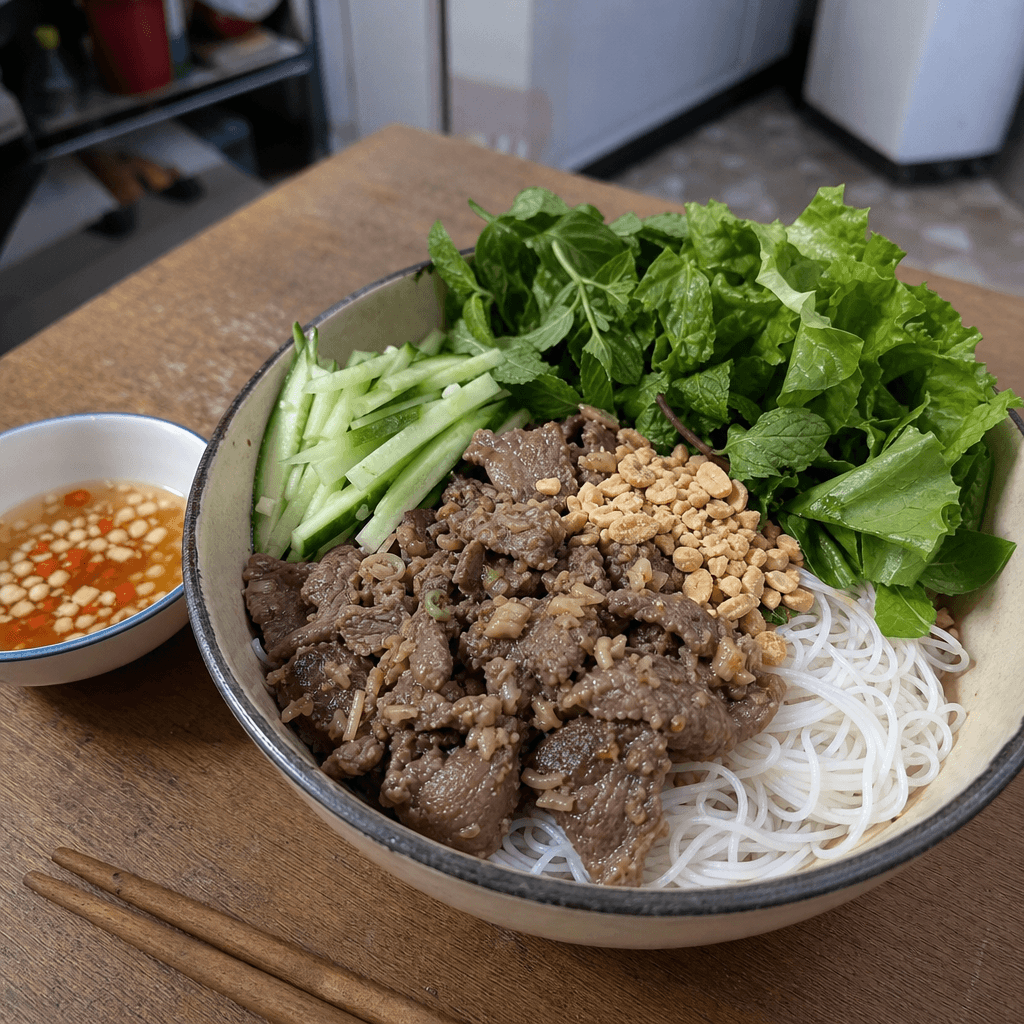 Bún bò xào sả rau thơm