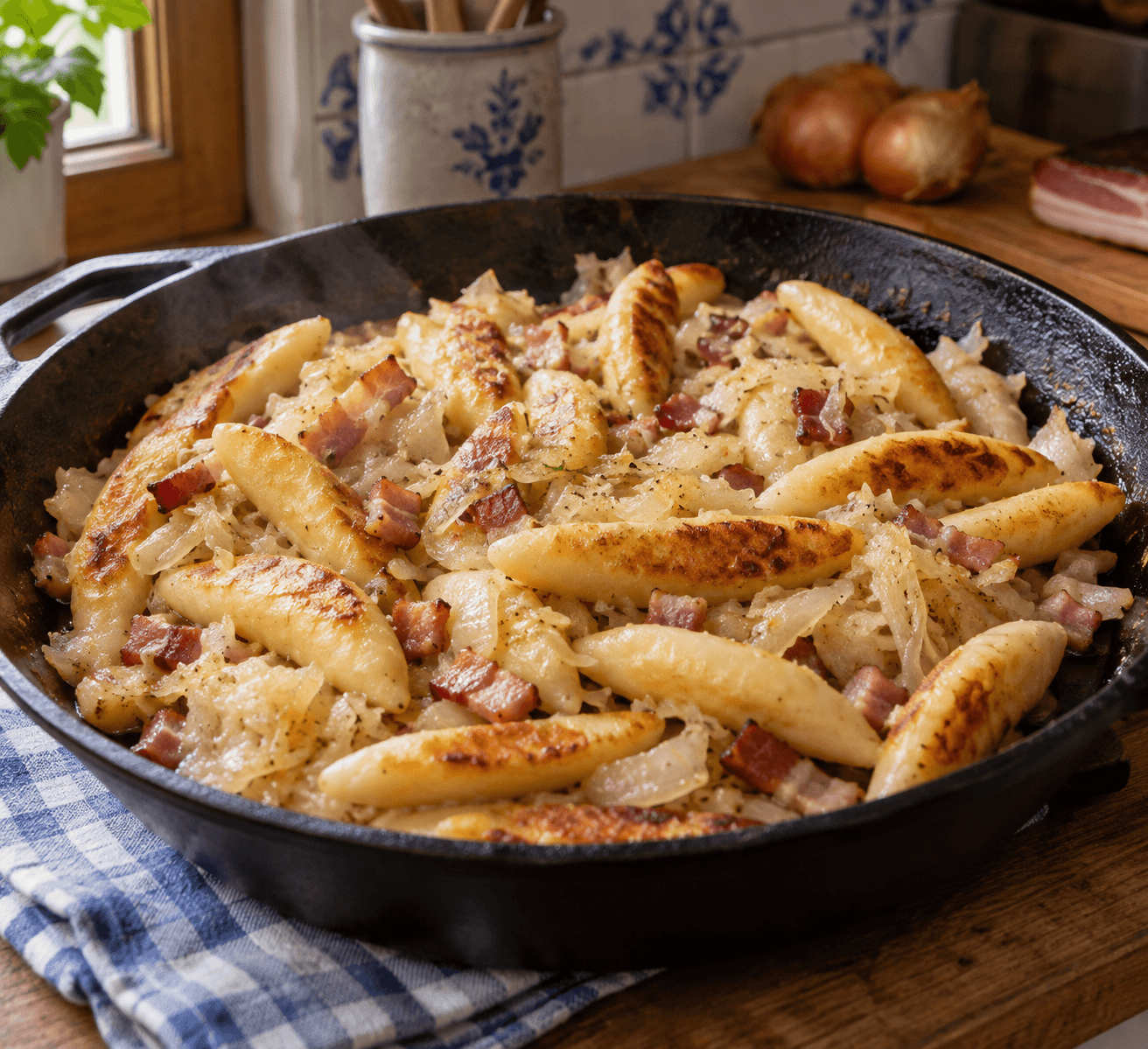 Hausgemachte Schupfnudeln mit Specksauerkraut