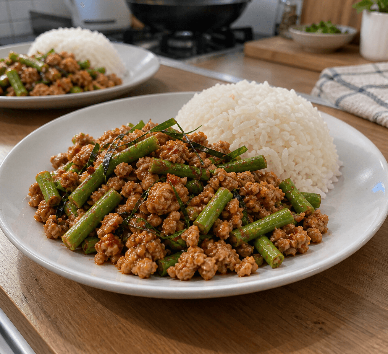 Minced Pork and Yardlong Bean Red Curry Rice