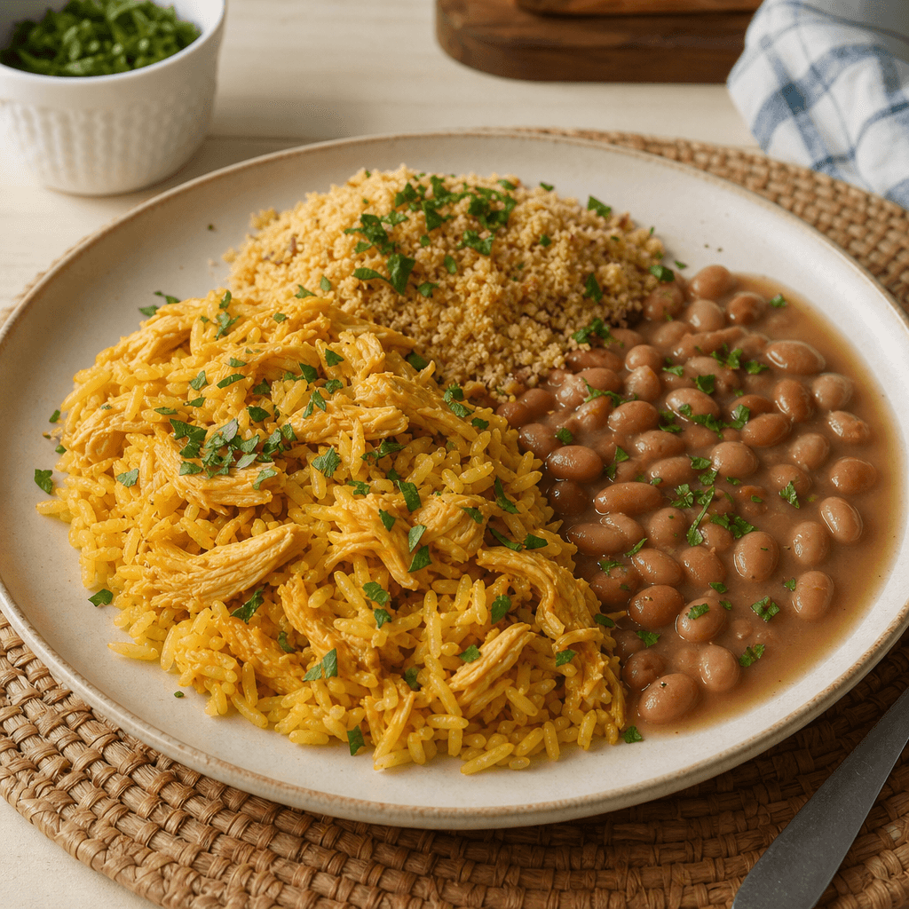 Marmita de Pollo Dorado con Frijoles y Farofa