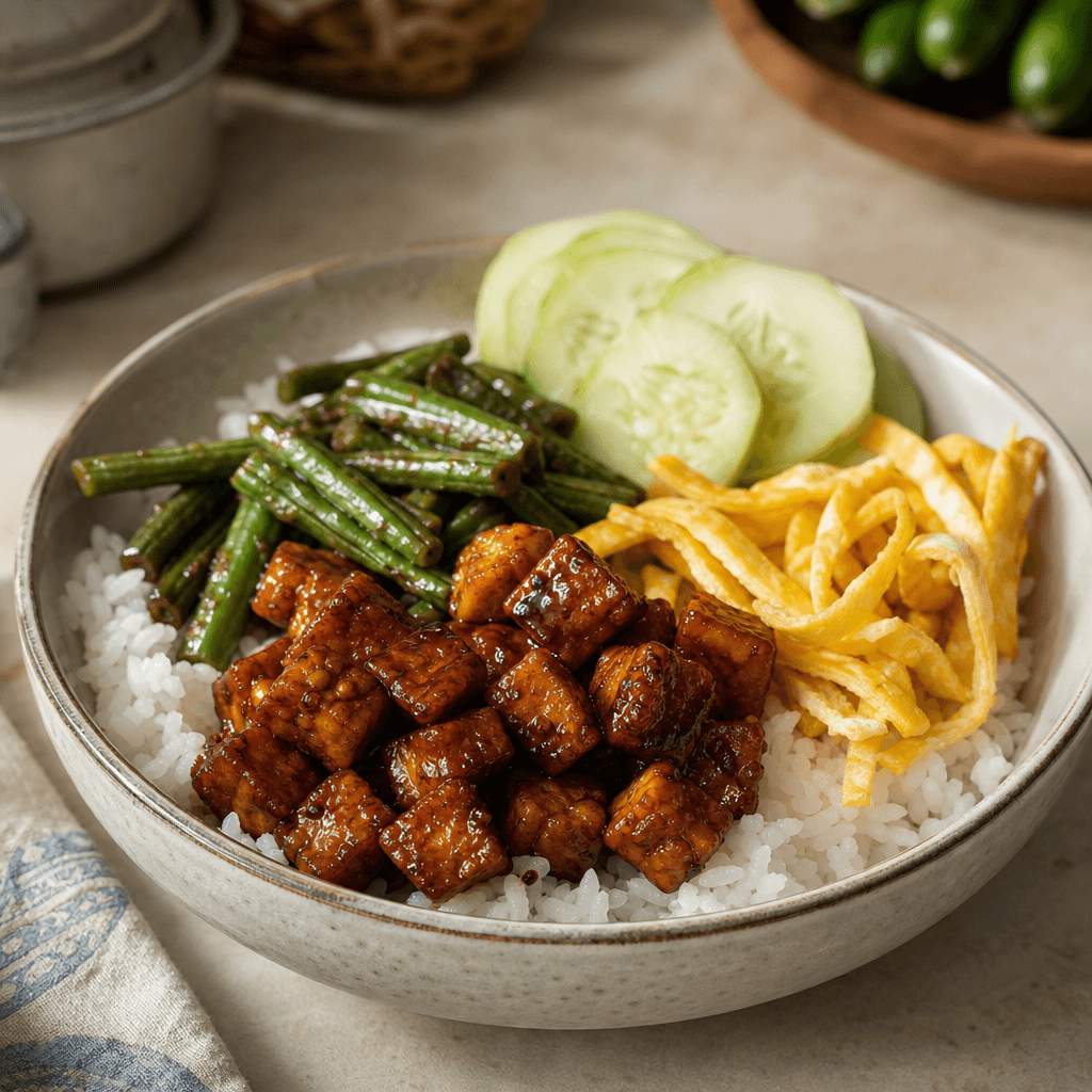 Nasi Mangkok Tempe Kecap Kacang Panjang