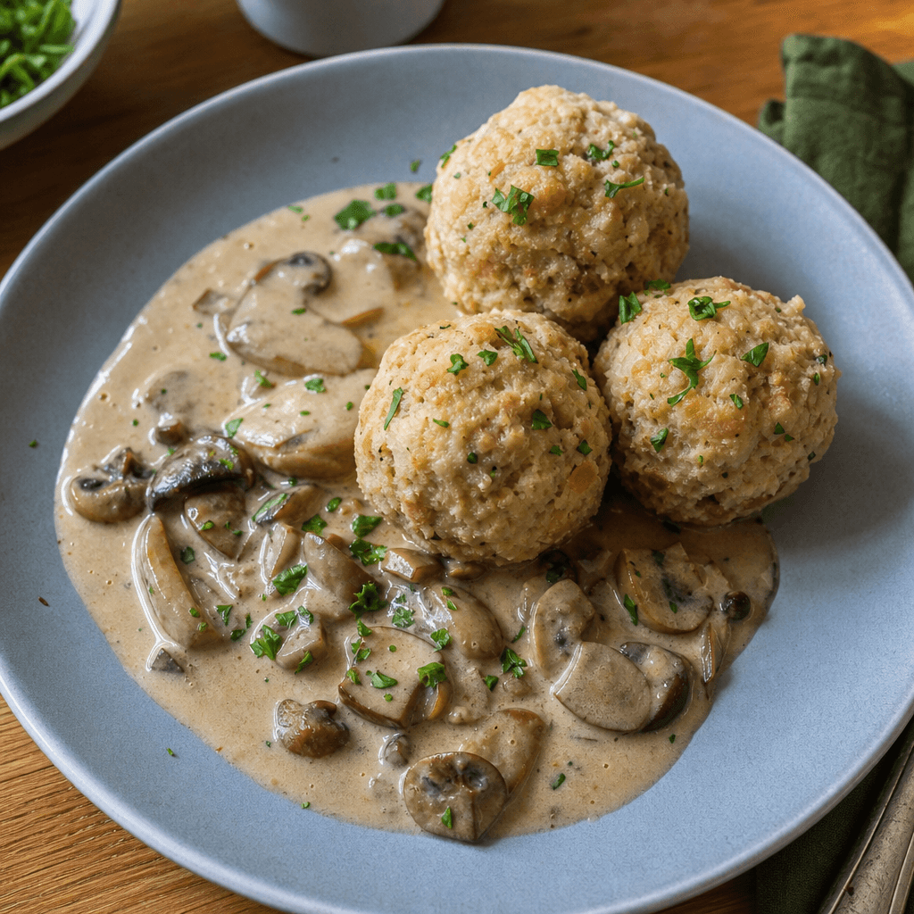 Semmelknödel mit Pilzrahm