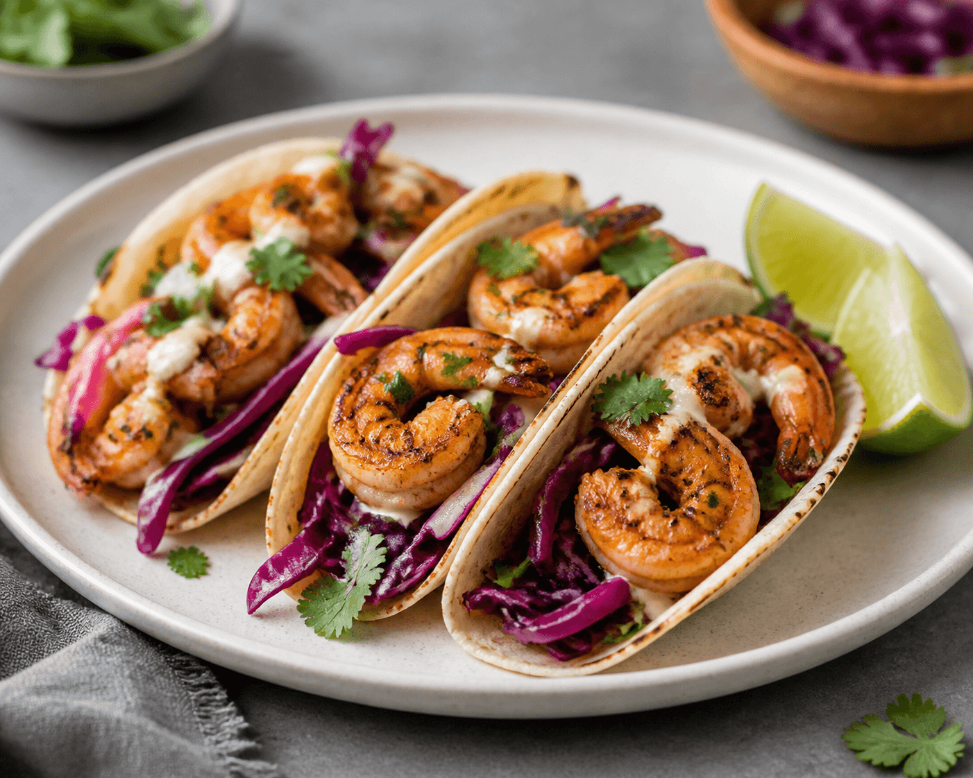 Tacos de camarón al chipotle con col crujiente