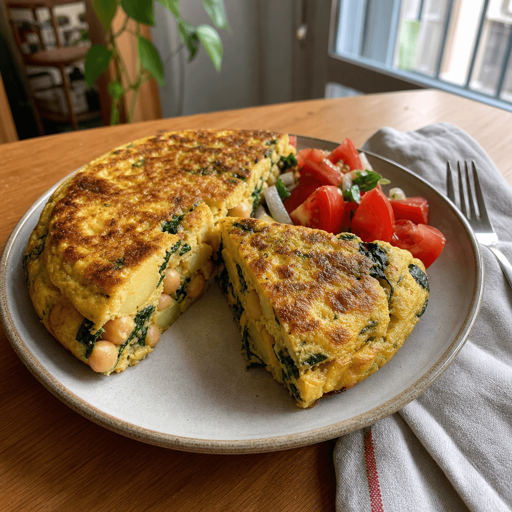 Kartoffeltortilla mit Kichererbsen und Spinat
