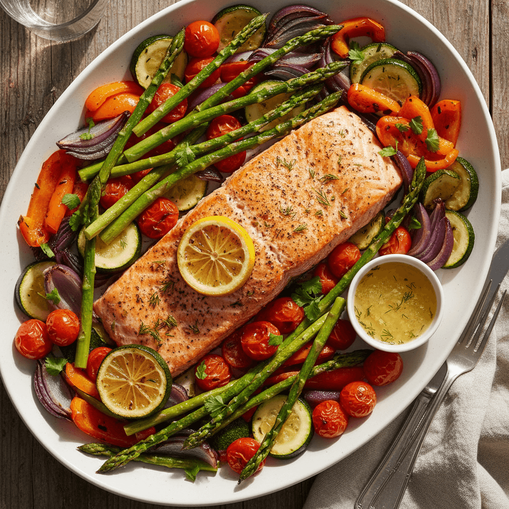 구운 연어와 야채