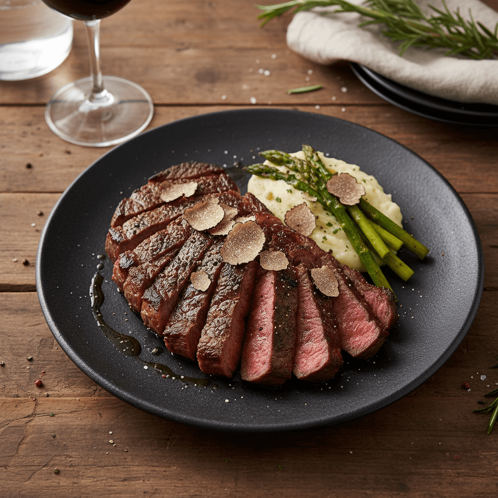 트러플 풍미의 한우 채끝 스테이크